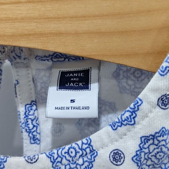 Janie And Jack White Blue Geometric Peplum Tank Top Sleeveless Shirt Girls Sz 5 - Picture 5 of 7